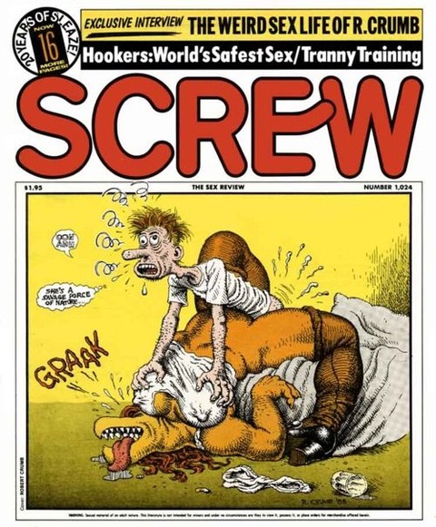 Screw Magazine Cover art by R. Crumb