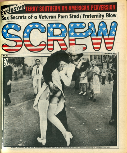 Screw magazine cover, photo of sailor kissing nurse