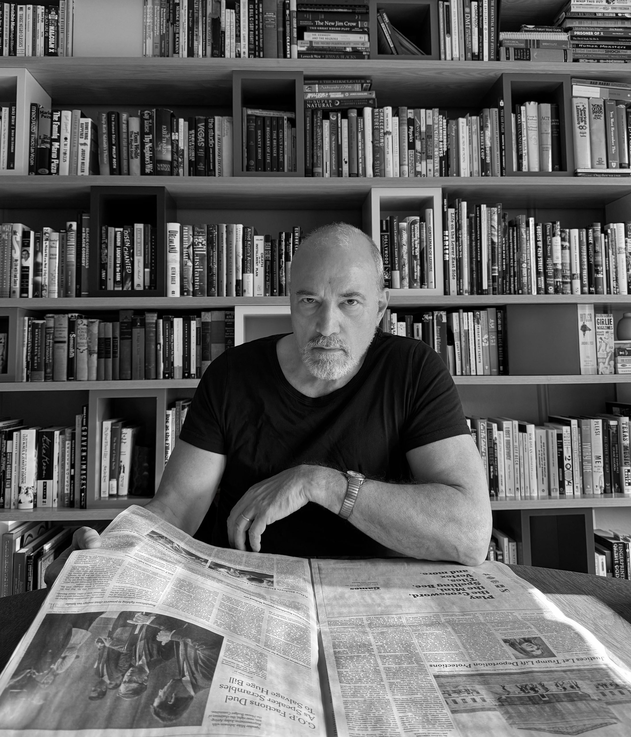 josh alan friedman in his library, author portrait